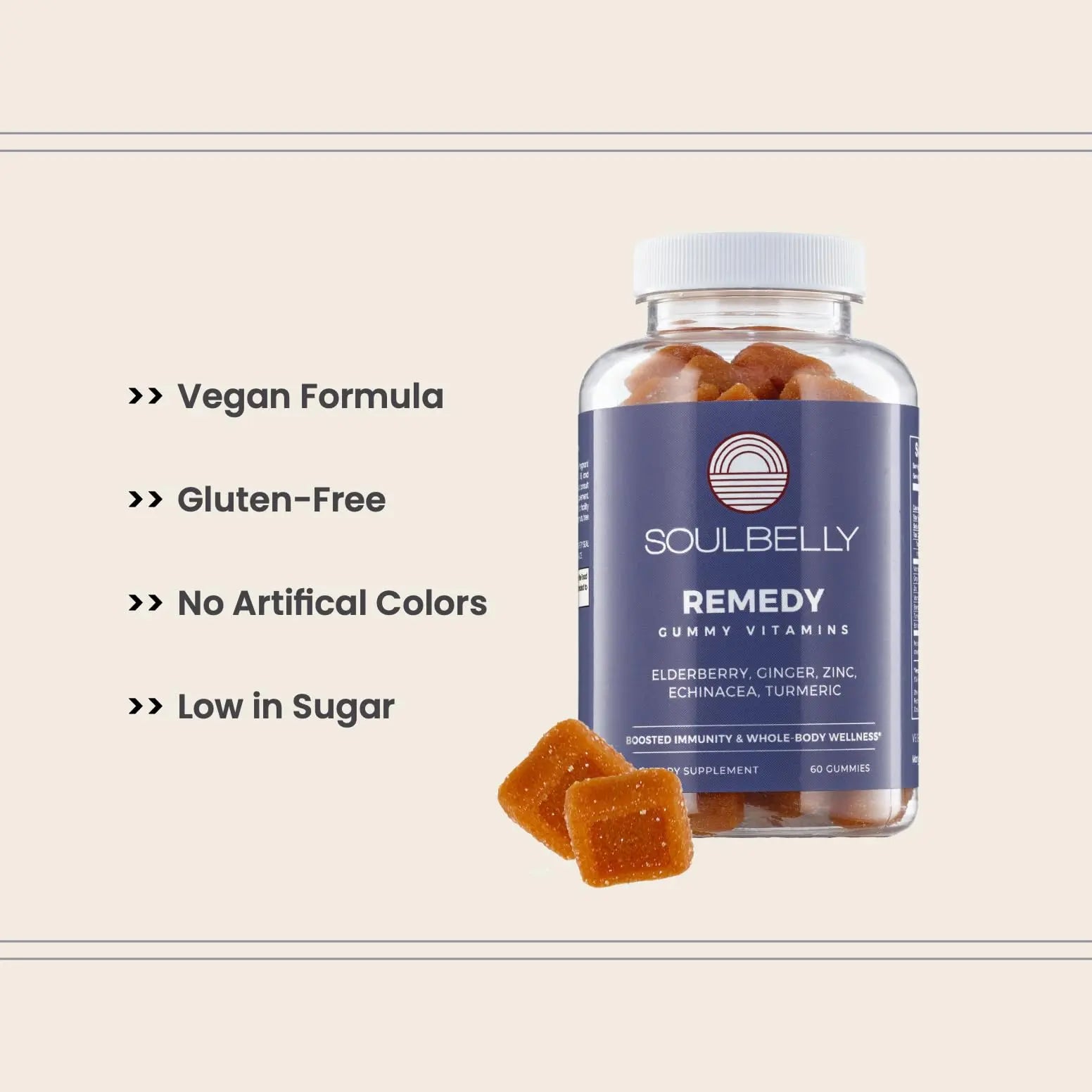 SOULBELLY Super Immunity | Remedy Vitamin Gummies for Immune Support | Vegan | Gluten-Free | Non-GMO | 60 Count SOULBELLY buy supplements Au