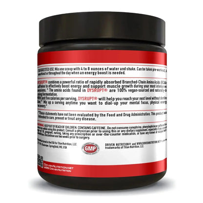 Driven Nutrition DYSRUPT: BCAA + Caffeine with Electrolytes: Sugar & Gluten Free Supplement Driven Nutrition