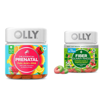 OLLY The Essential Prenatal Gummy Multivitamin, 30 Day Supply (Gummies) & Fiber Gummy Rings OLLY