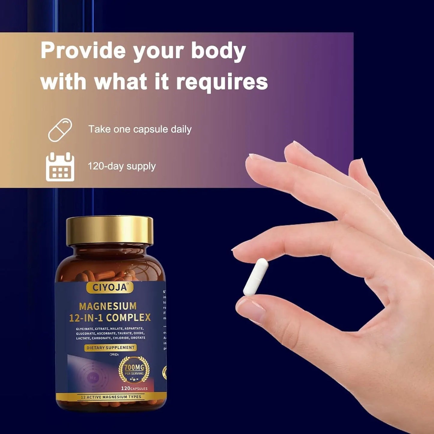 12 in 1 Magnesium Complex 700mg: Magnesium Supplement with Glycinate, Citrate, Malate, Taurate, High Absorption Magnesium for Sleep, Muscle Recovery, Nerve & Heart Support, Vegan, 120 Capsules CIYOJA buy supplements Au