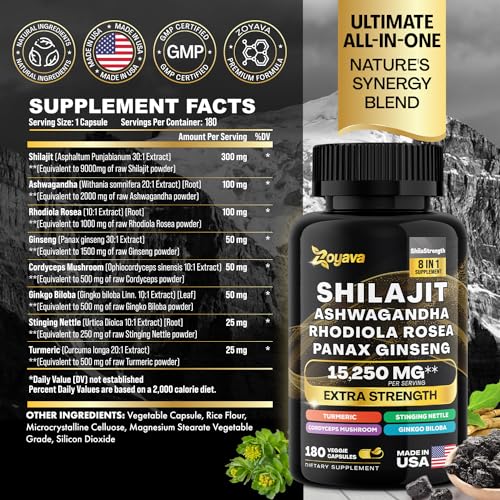 Zoyava Shilajit 9000MG Radiant Health Blend Ashwagandha 2000MG Rhodiola Rosea Zoyava