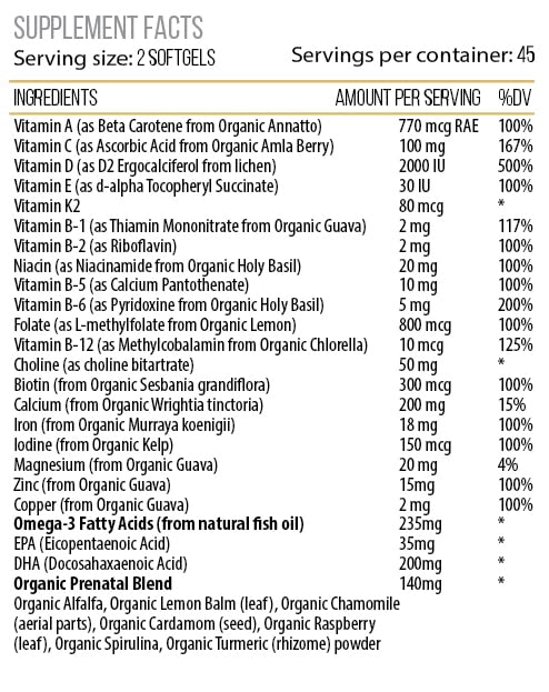ACTIF Organic Prenatal Vitamin with 25+ Organic Vitamins, 100% Natural, DHA, EPA, Omega 3 ACTIF