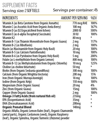 ACTIF Organic Prenatal Vitamin with 25+ Organic Vitamins, 100% Natural, DHA, EPA, Omega 3 ACTIF