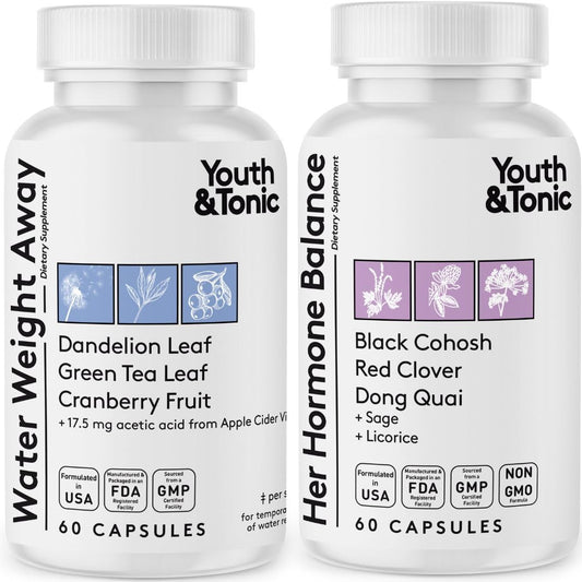 Youth & Tonic Women Water Weight Loss Pills for Hormonal Changes and Fluid Retention During PMS Youth & Tonic