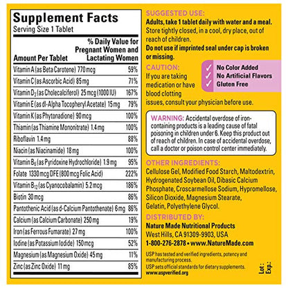 Nature Made Prenatal Multi, 250 Tablets, Folic Acid + 17 Prenatal Vitamins & Minerals Nature Made