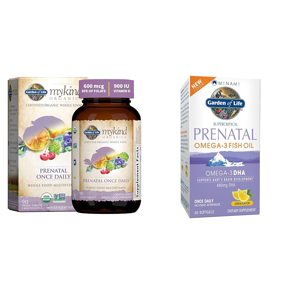 Garden of Life Organics Prenatal Vitamin: Folate for Energy & Healthy Fetal Development & Prenatal DHA Garden of Life