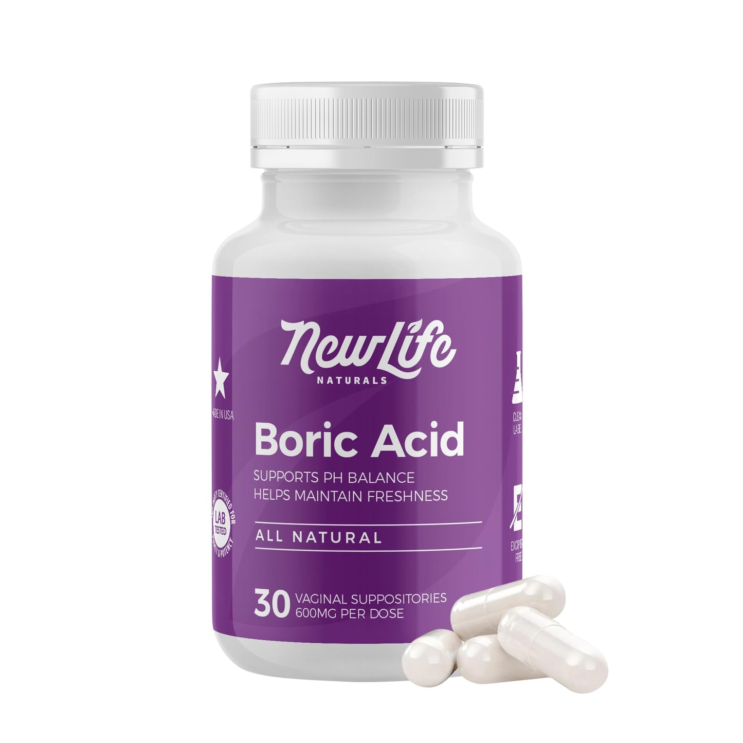 NewLife Naturals - Boric Acid Suppositories for Women pH Balance Pills - 600mg - Feminine Care - Vaginal Odor Itching Discharge BV | Made in USA | 30 Capsules NewLife NaturalsBuy Supplements Australia