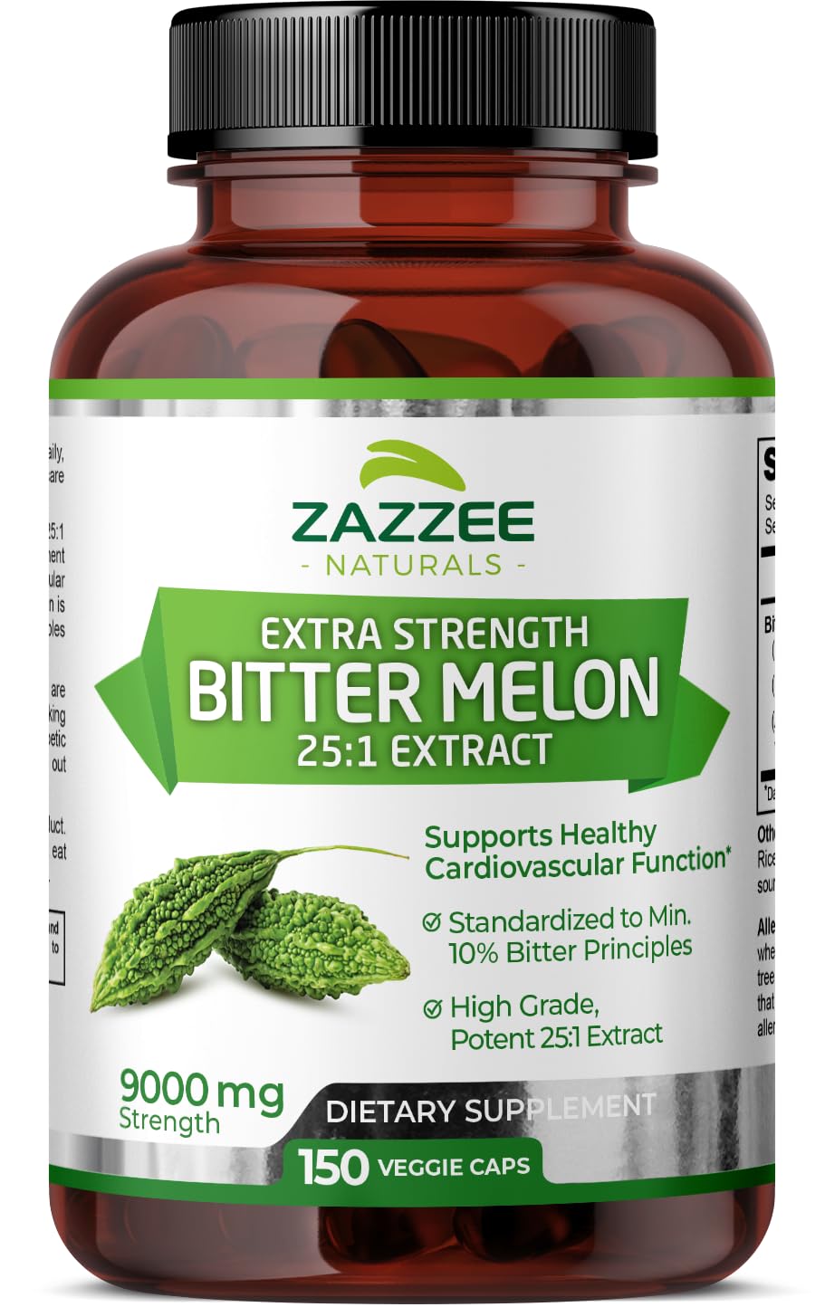 Zazzee Extra Strength Bitter Melon 25:1 Extract, 9000 mg Strength, 10% Bitter Principles Zazzee