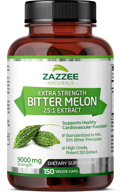 Zazzee Extra Strength Bitter Melon 25:1 Extract, 9000 mg Strength, 10% Bitter Principles Zazzee