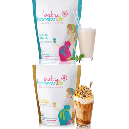 Baby Booster Prenatal Vitamin Supplement Shakes, Tahitian Vanilla and Salted Carmel Baby Booster