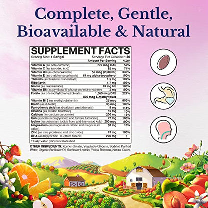 VITALITOWN Prenatal Vitamin, with Omega-3 DHA, Folate, Iron, VIT C, D3, Calcium, Zinc, Choline VITALITOWN