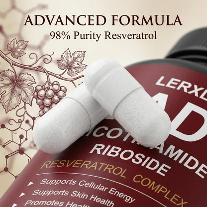LERXLK NAD+ Supplement 1000mg – Liposomal Nicotinamide Riboside with Resveratrol, Advanced Cellular Energy & Healthy Aging Support, 60 Vegetarian Capsules LERXLKBuy Supplements Australia