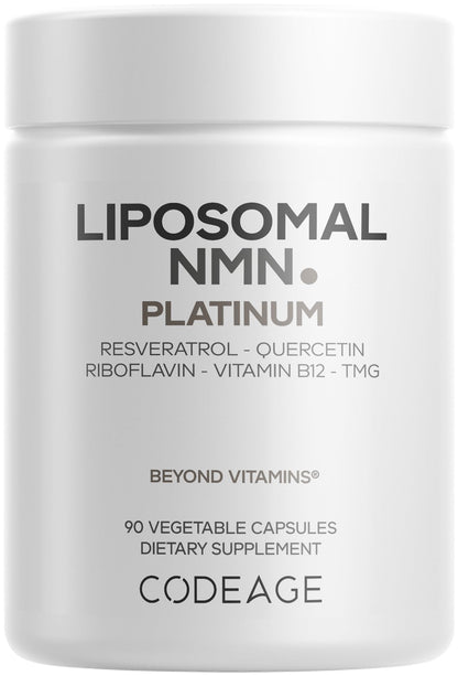 Codeage Liposomal NMN Platinum - 500 mg NMN Supplement, Nicotinamide Mononucleotide, NAD Precursor - Quercetin, Resveratrol, Betaine TMG, Vitamin B2 Riboflavin & Vitamin B12 - Non-GMO - 90 Capsules CodeageBuy Supplements Australia