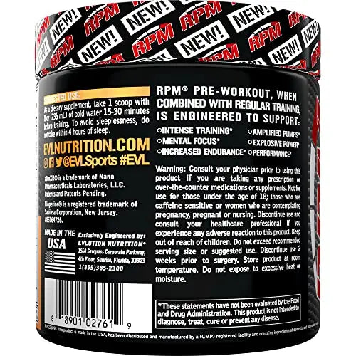 Pre Workout Powder for Energy and Focus - EVL RPM Energy Pre Workout Energy Drink Evlution