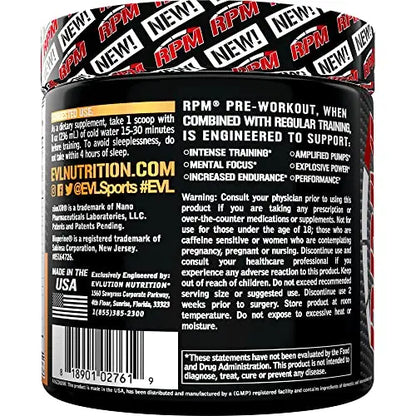 Pre Workout Powder for Energy and Focus - EVL RPM Energy Pre Workout Energy Drink Evlution
