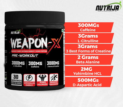 NutriJa Weapon-X Pre-Workout Powder with 21 Active Ingredients - 3 Best Forms of Creatine NutriJa