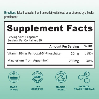 Ocean Magnesium 200mg Aquamin | More Soluble Than Magnesium Glycinate | Whole Food Mag B6 Supplement for Women | Gentle on Stomach & Vegan | Sleep Support, Calms Nerves & Leg Cramps | 60 Ct BB CompanyBuy Supplements Australia