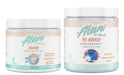 Alani Nu Creatine Monohydrate Powder and Pre Workout Breezeberry Powder Bundle Alani Nu