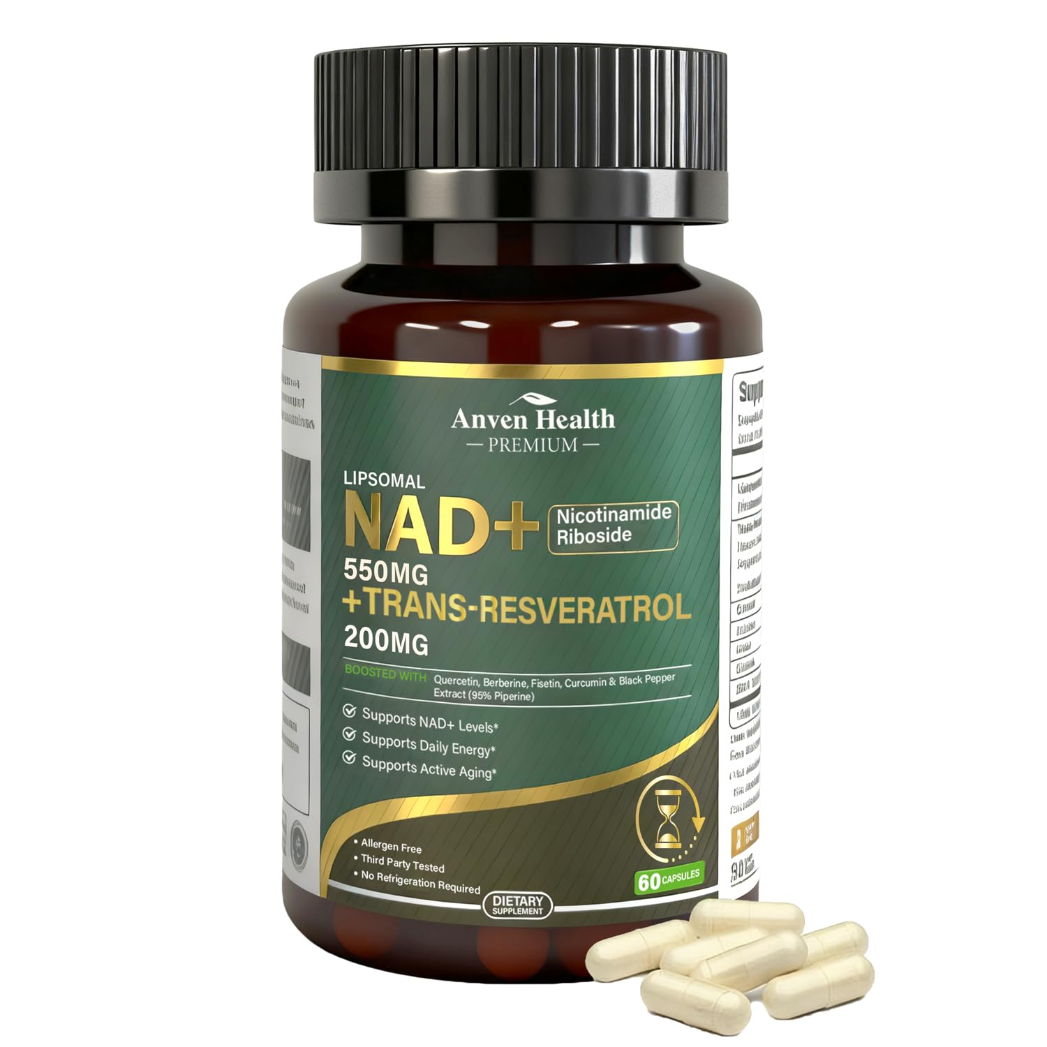Anven Health Liposomal NAD+ Resveratrol Supplement - NMN Alternative with Trans-Resveratrol, Quercetin & Fisetin - NAD Plus for Women and Men, Cellular Energy & Healthy Aging, Non-GMO | 180 Capsules Anven HealthBuy Supplements Australia