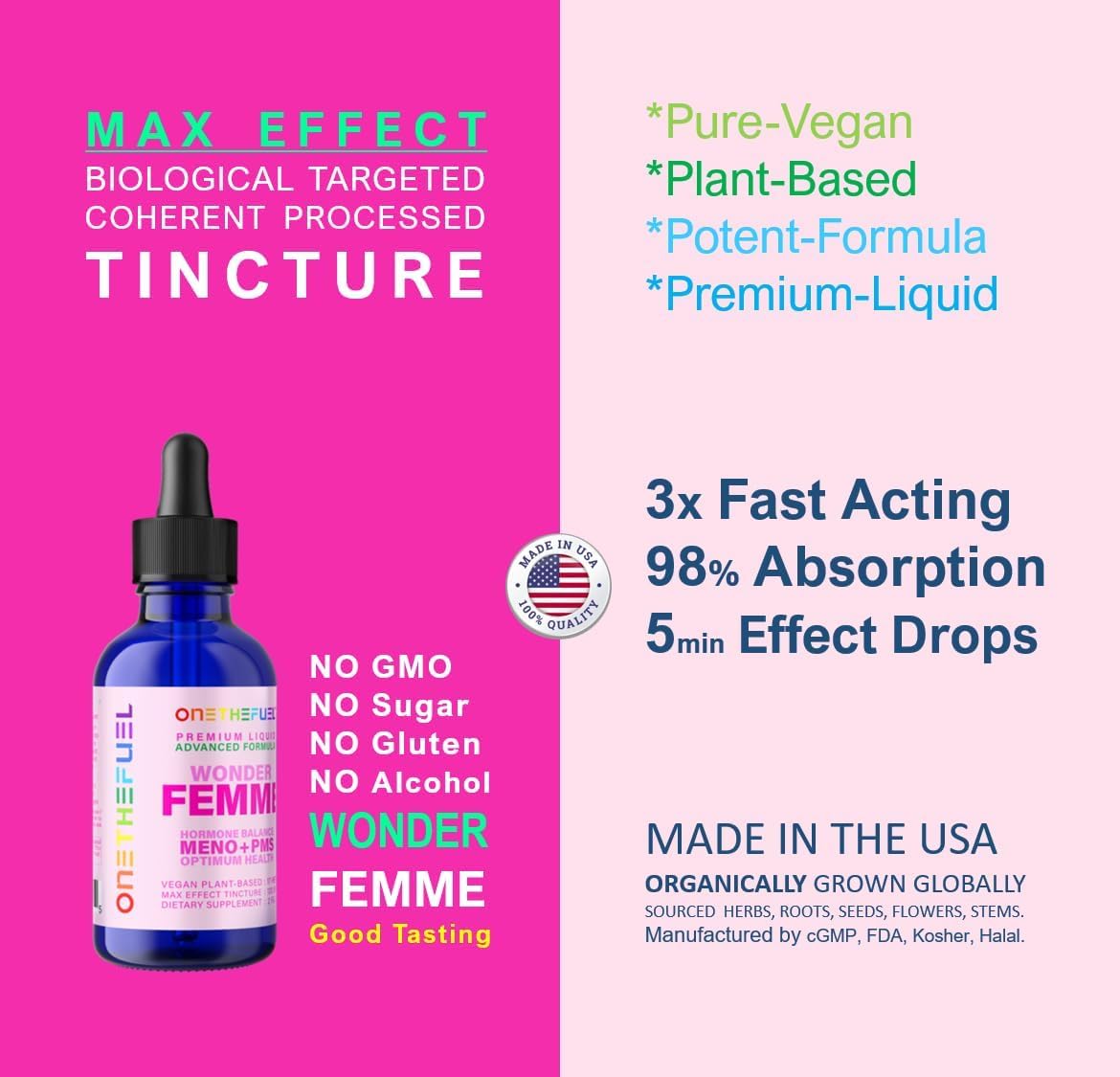 Wonder Femme Hormone Balance Menopause Hot Flashes Relief Support 100% Natural Women ONETHEFUEL