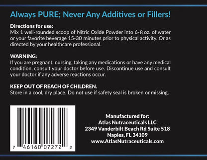 Atlas Nutraceuticals-Nitric Oxide Pump Powder-Non Stimulant Pre Workout 30 Servings Atlas Nutraceuticals