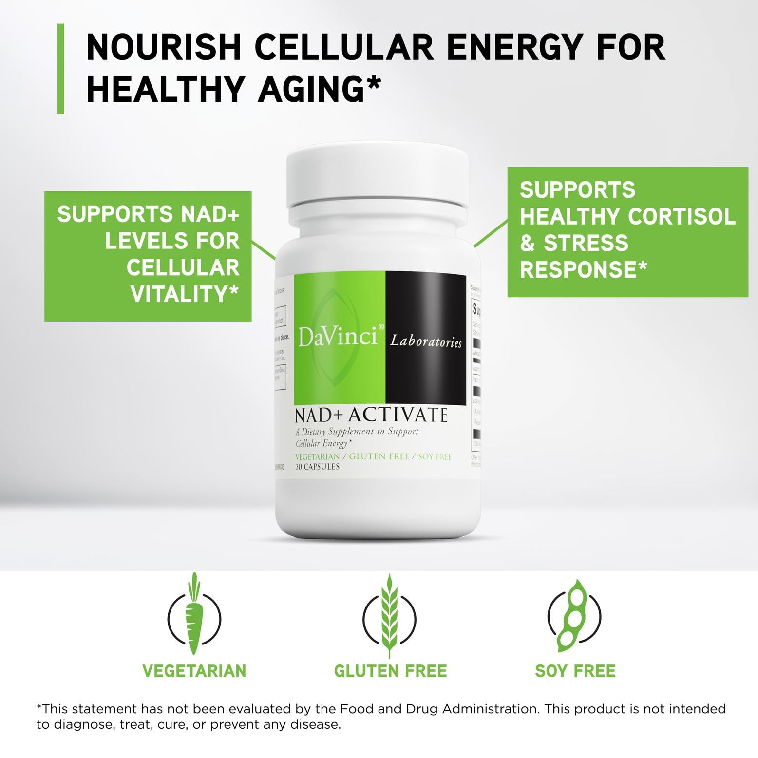 DAVINCI Labs NAD+ Activate - NAD Supplement with Vitamin C & Niacin - Helps Support Brain Health, Cellular Energy & More* - Vegetarian, Gluten-Free & Soy-Free - 30 Capsules DAVINCIBuy Supplements Australia