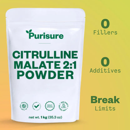 Purisure Citrulline Malate 2:1 Powder, 1 kg, Citrulline Supplement and Citrulline Nitrate Purisure