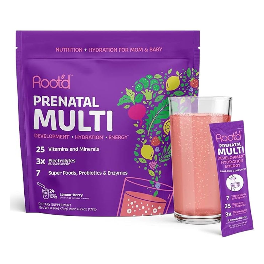 Root'd Prenatal Multivitamin Powder with 3X Electrolytes - 25 Vitamins & Minerals, 3X Electrolytes Root'd