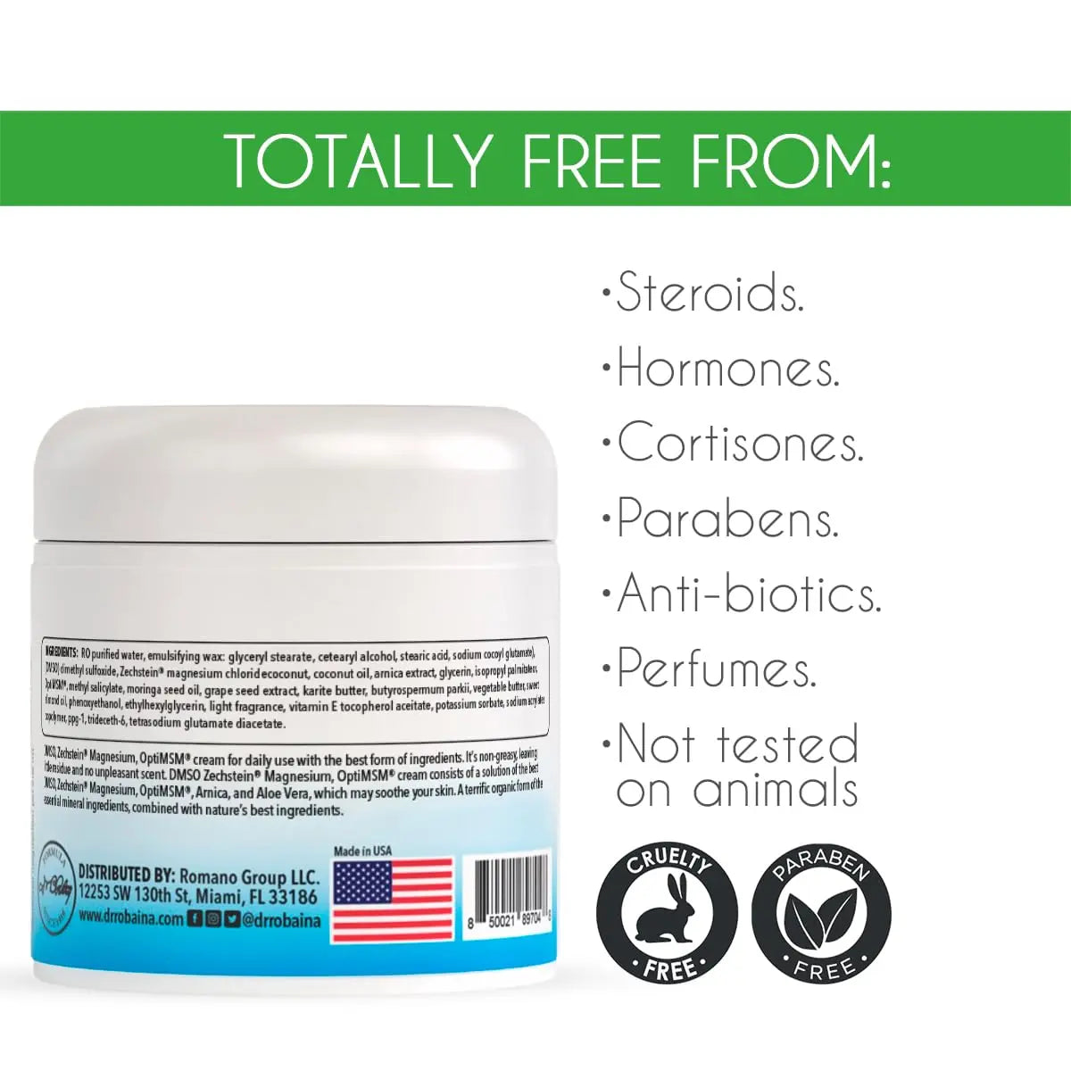 Dr. Robaina DMSO Cream - 99.9% Pure DMSO Pharmaceutical Grade | Formula with Zechstein Magnesium Dr. Robaina