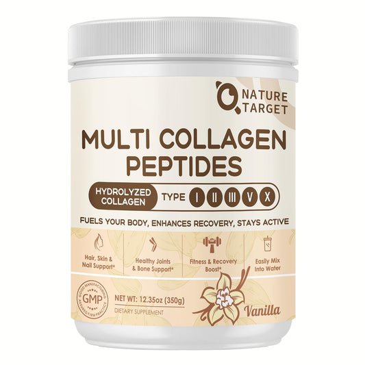 NATURE TARGET Multi Collagen Peptides for Women - Hydrolyzed Collagen Powder with Vitamin C & E - Type I, II, III, V & X Support Skin, Hair & Joint, Vanilla Flavored, 35 Servings NATURE TARGETBuy Supplements Australia