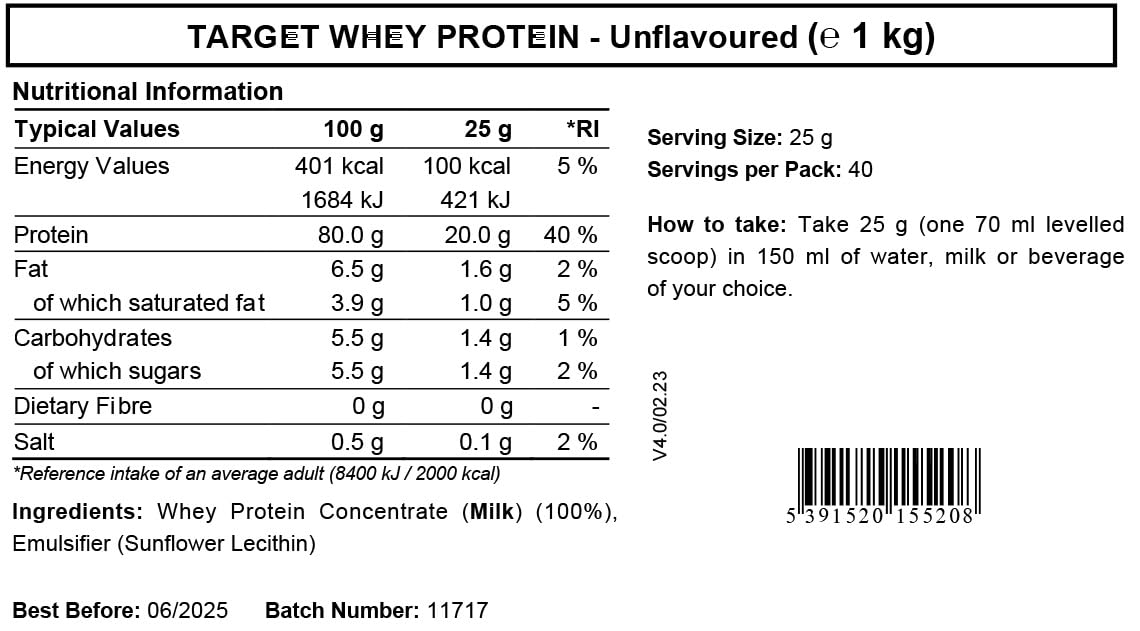 Whey Protein Powder | Unflavoured | Target Whey Protein by ROS Nutrition | 1 Kg | 40 Servings ROS Nutrition
