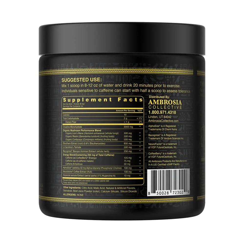 Ambrosia Kinetic Organic Preworkout, Mushroom Enhanced Natural Pre Workout Supplement Ambrosia