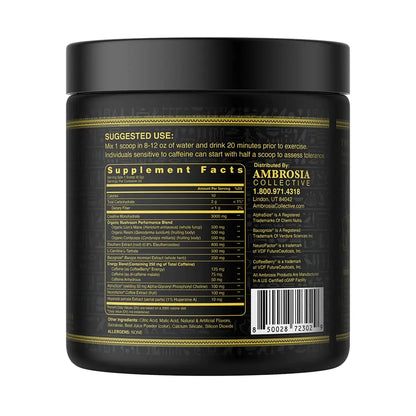 Ambrosia Kinetic Organic Preworkout, Mushroom Enhanced Natural Pre Workout Supplement Ambrosia