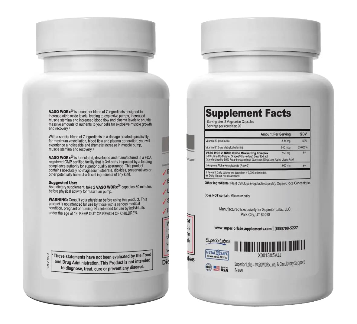 Superior Labs – VASOWORx  – Nitric Oxide Supplement – Extra Strength - 1,600 mg Superior Labs