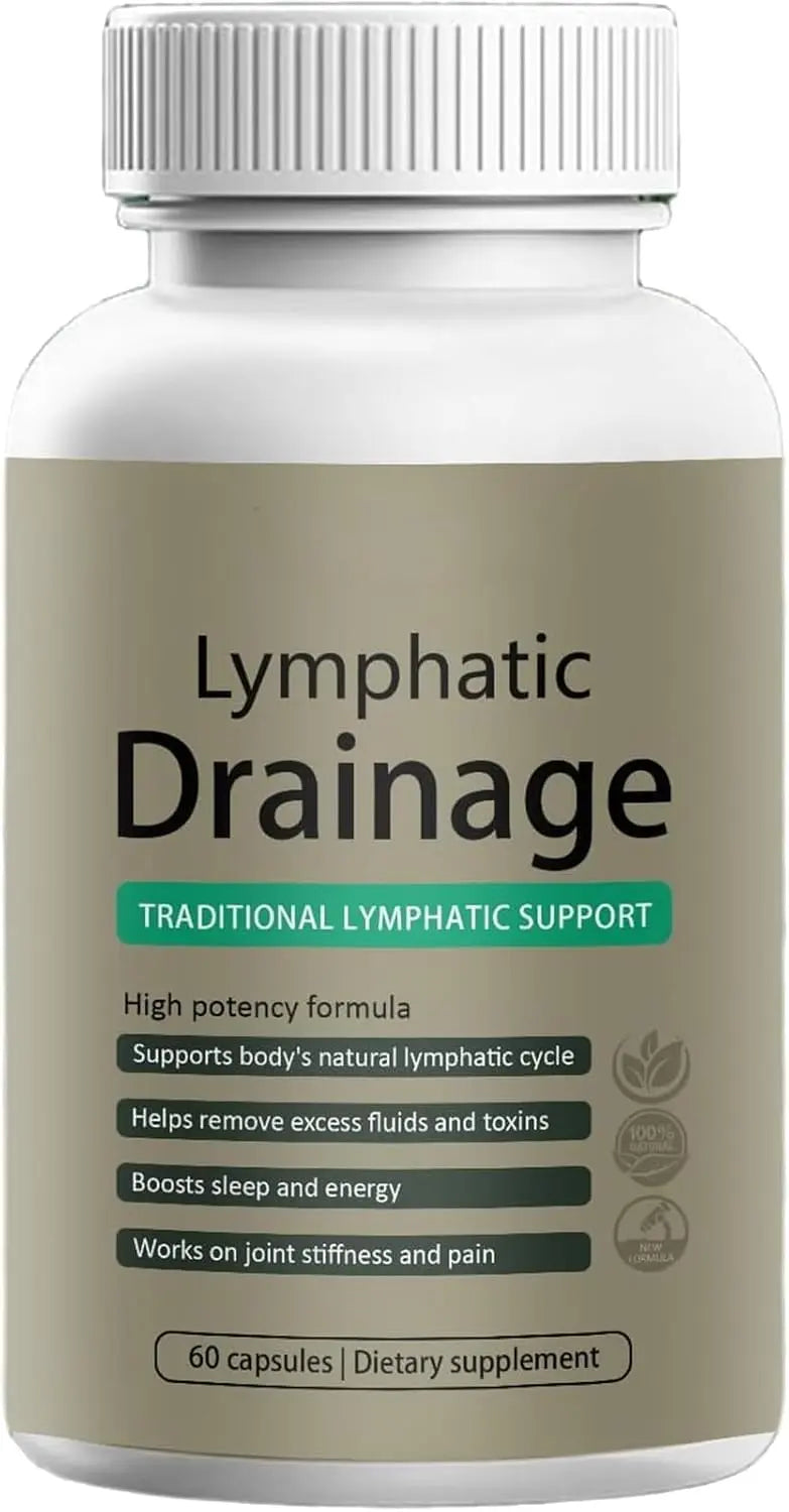 Supplement bottle labeled 'Lymphatic Drainage' on a white background