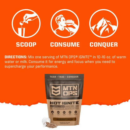 MTN OPS Hot Ignite Supercharged Energy Drink Mix Focus Enhancer, Hazelnut Cocoa MTN OPS