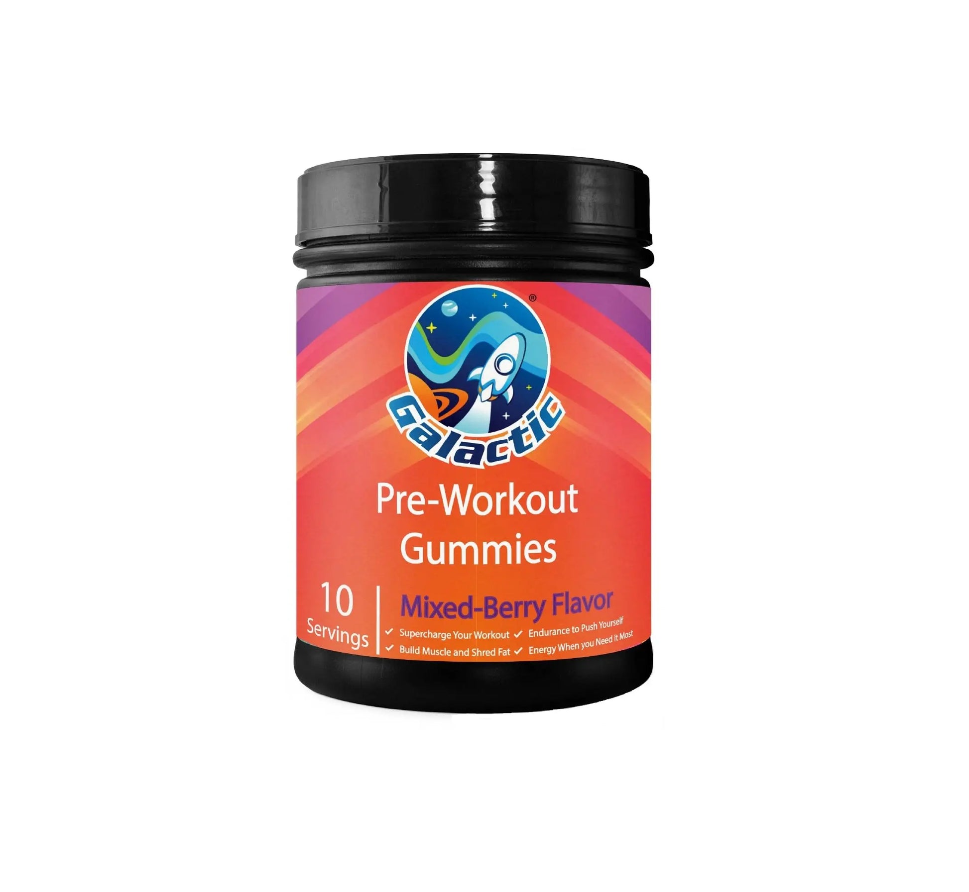 Galactic Pre-Workout Gummies, All Natural, 250mg Caffeine, Beta-Alanine, L-Citrulline Galactic
