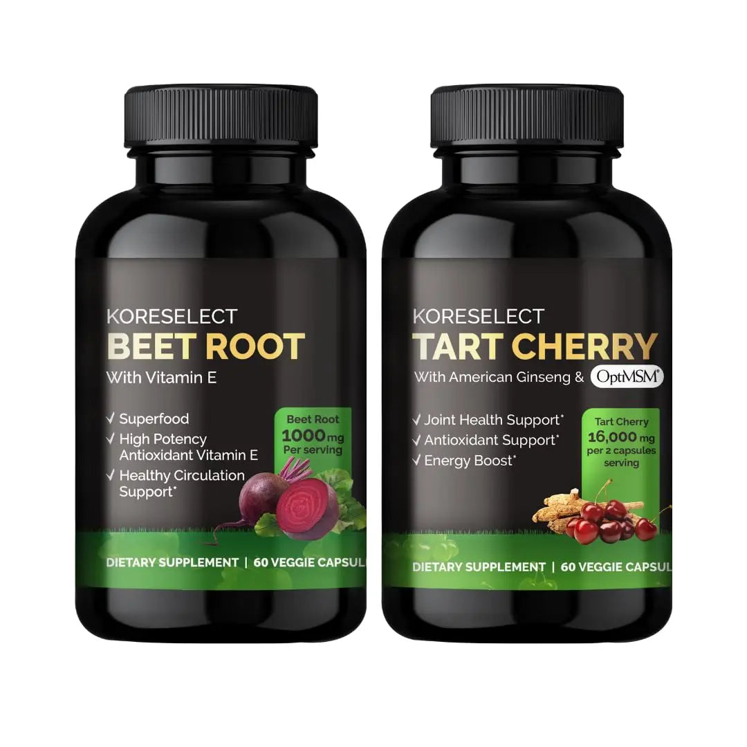 KORESELECT Beet Root & Tart Cherry Capsules 16,000mg Capsules Bundle for Nitric Oxide KORESELECT