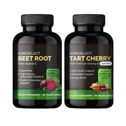 KORESELECT Beet Root & Tart Cherry Capsules 16,000mg Capsules Bundle for Nitric Oxide KORESELECT