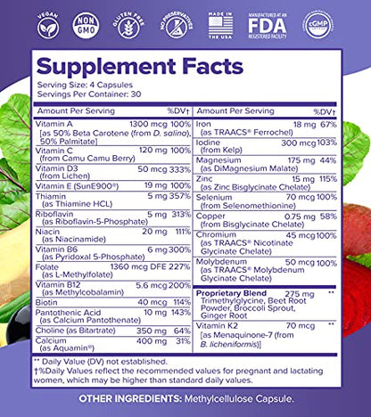 VitaminIQ Whole Food Prenatal Vitamins (120 Capsules) Natural Support for Maternal and Fetal Health VitaminIQ