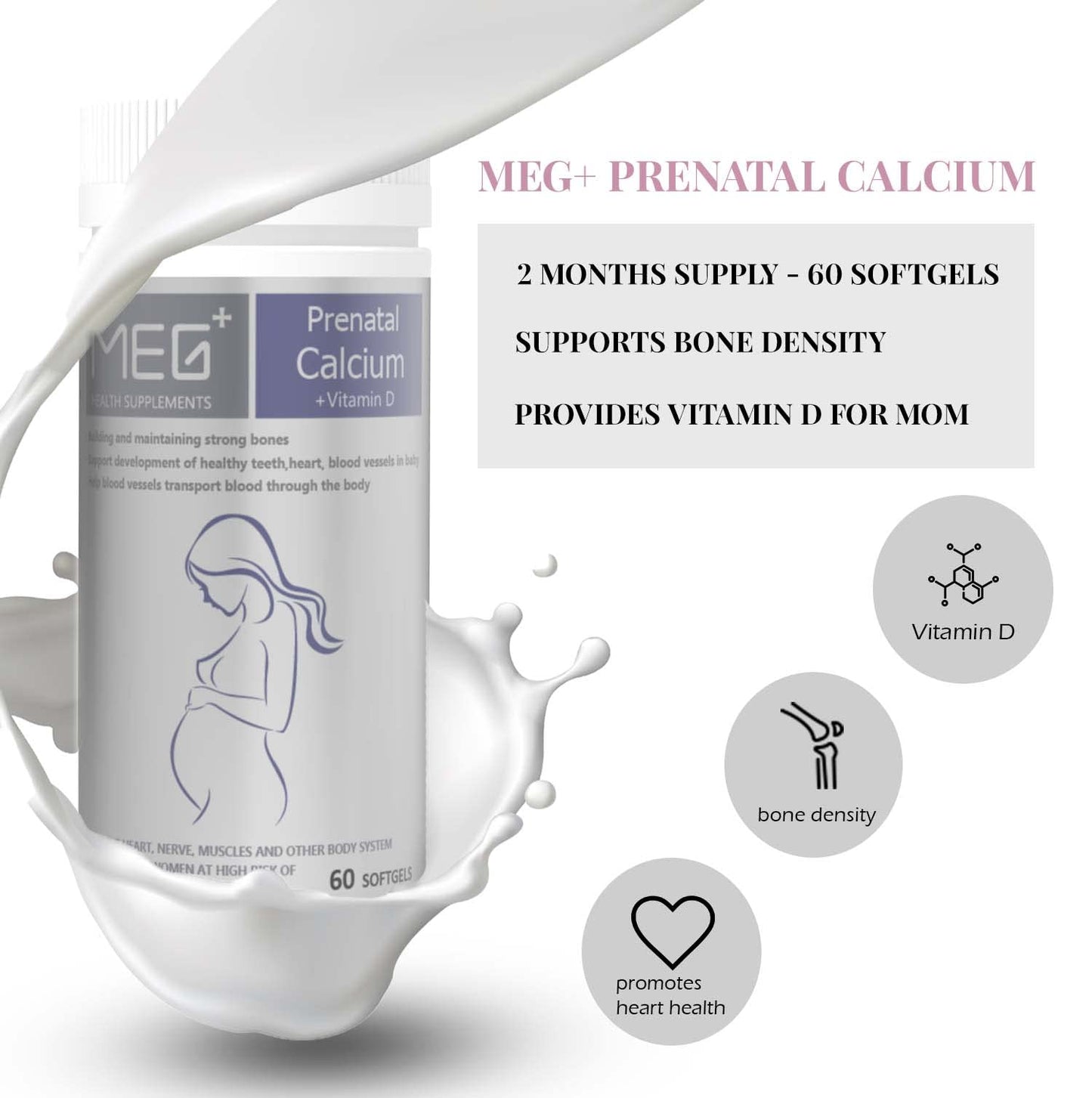 MEG+ Prenatal Supplement DHA Calcium Vitamin | 2-Month Supply 180 Counts |Omega-3 DHA Algal MEG+