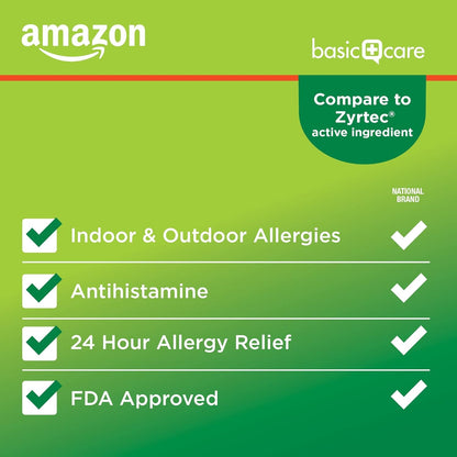 Amazon Basic Care All Day Allergy, Cetirizine Hydrochloride Tablets, 10 mg, 24-Hour Relief for Sneezing, Runny Nose, Itchy Eyes & Throat, Indoor & Outdoor Allergy Relief, 30 Count Amazon Basic Care buy supplements Au