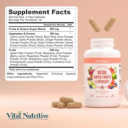 Vital Super Fruits & Veggies - Daily Superfood Capsules for Adults - Fruit & Vegetable Supplements to Boost Immunity & Energy - 2-in-1 Formula for Overall Wellness VITAL NUTRITIVE buy supplements Au