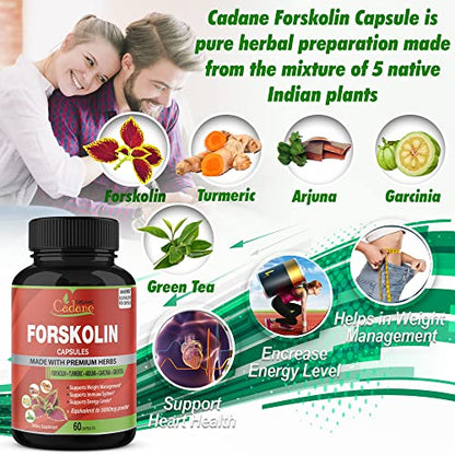 2 Packs Organic Forskolin Supplements Capsules 5000mg with Turmeric, Arjuna, Garcinia Cambogia Organic Cadane