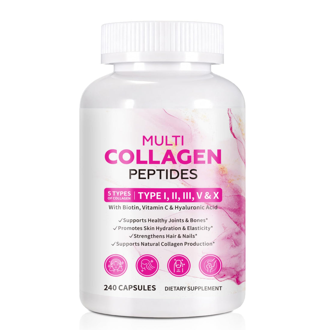 Multi Collagen Peptides 240 Capsules with Types I, II, III, V & X, Hydrolyzed Peptides with Biotin, Hyaluronic Acid & Vitamin C, Multi-Source Support for Skin Elasticity, Hair Strength & Joint Comfort OcnisdnsBuy Supplements Australia