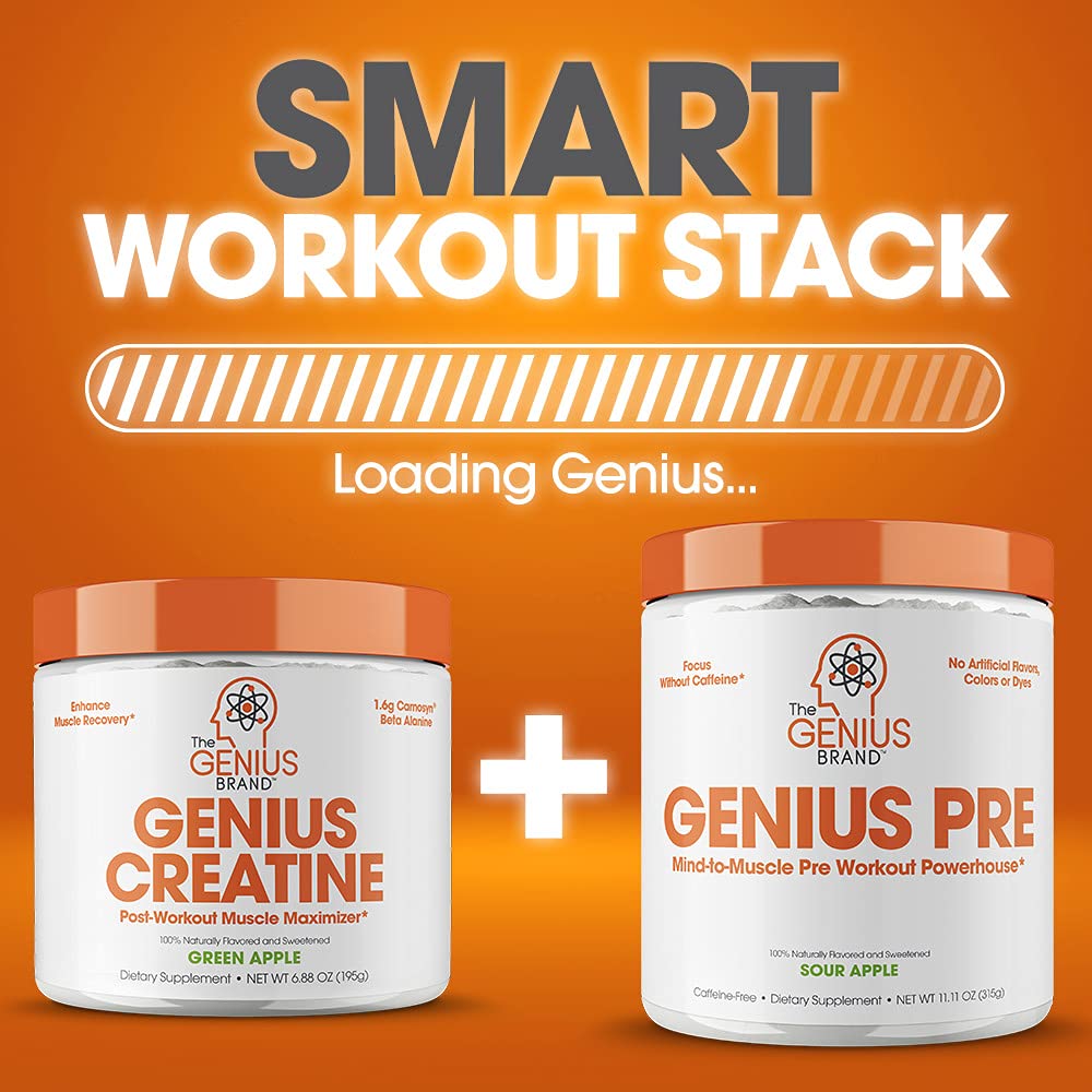 Genius Micronized Creatine Monohydrate Powder, Post Workout Supplement, Green Apple - 100% Naturally Flavored & Sweetened - Supports Muscle Building, Cellular Energy & Cognitive Function – 195g The Genius BrandBuy Supplements Australia