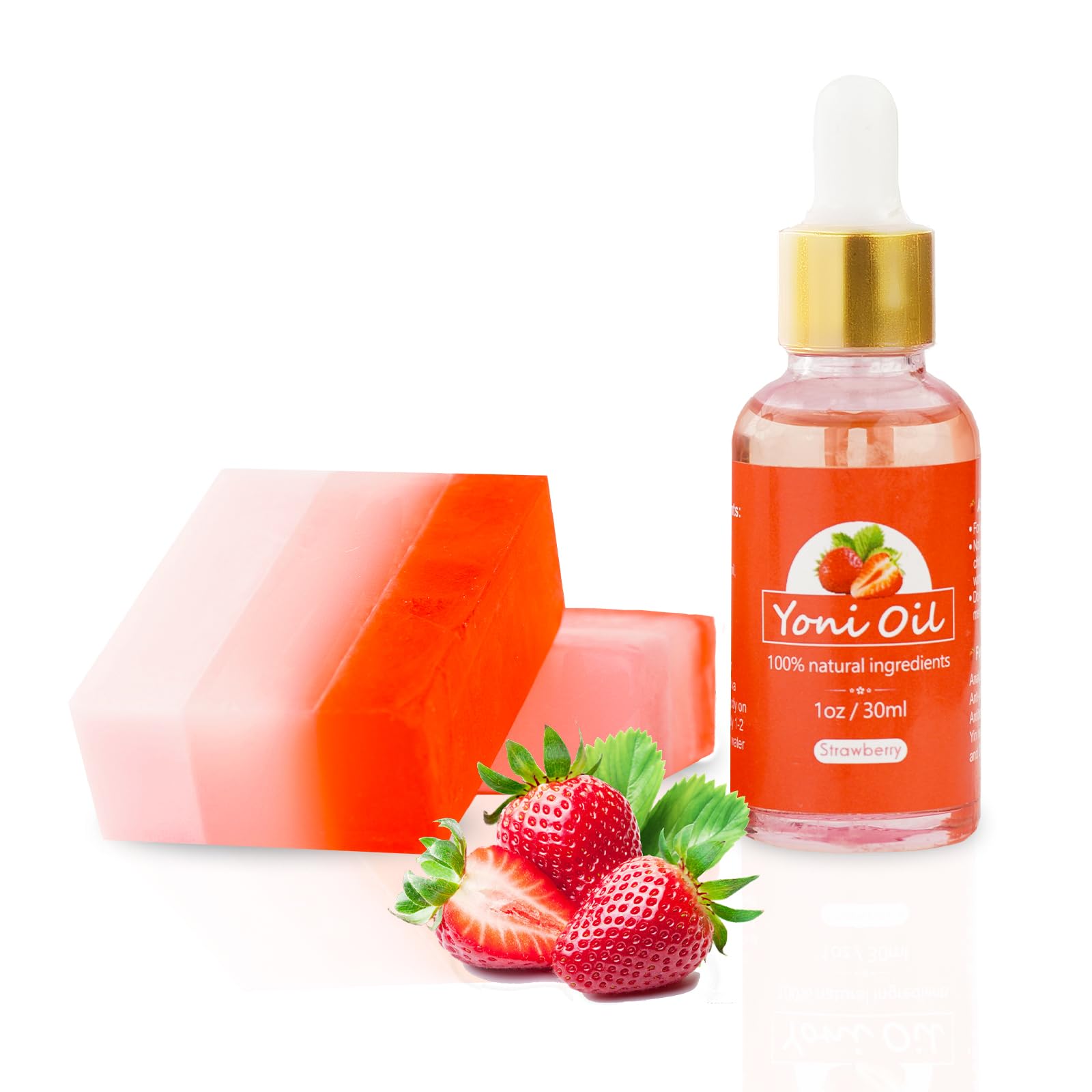 2Pcs Strawberry Yoni Bars and Yoni Oil Set for Feminine Wash, Yoni Wash for Cleanse Vaginal Balance PH tovaginsh