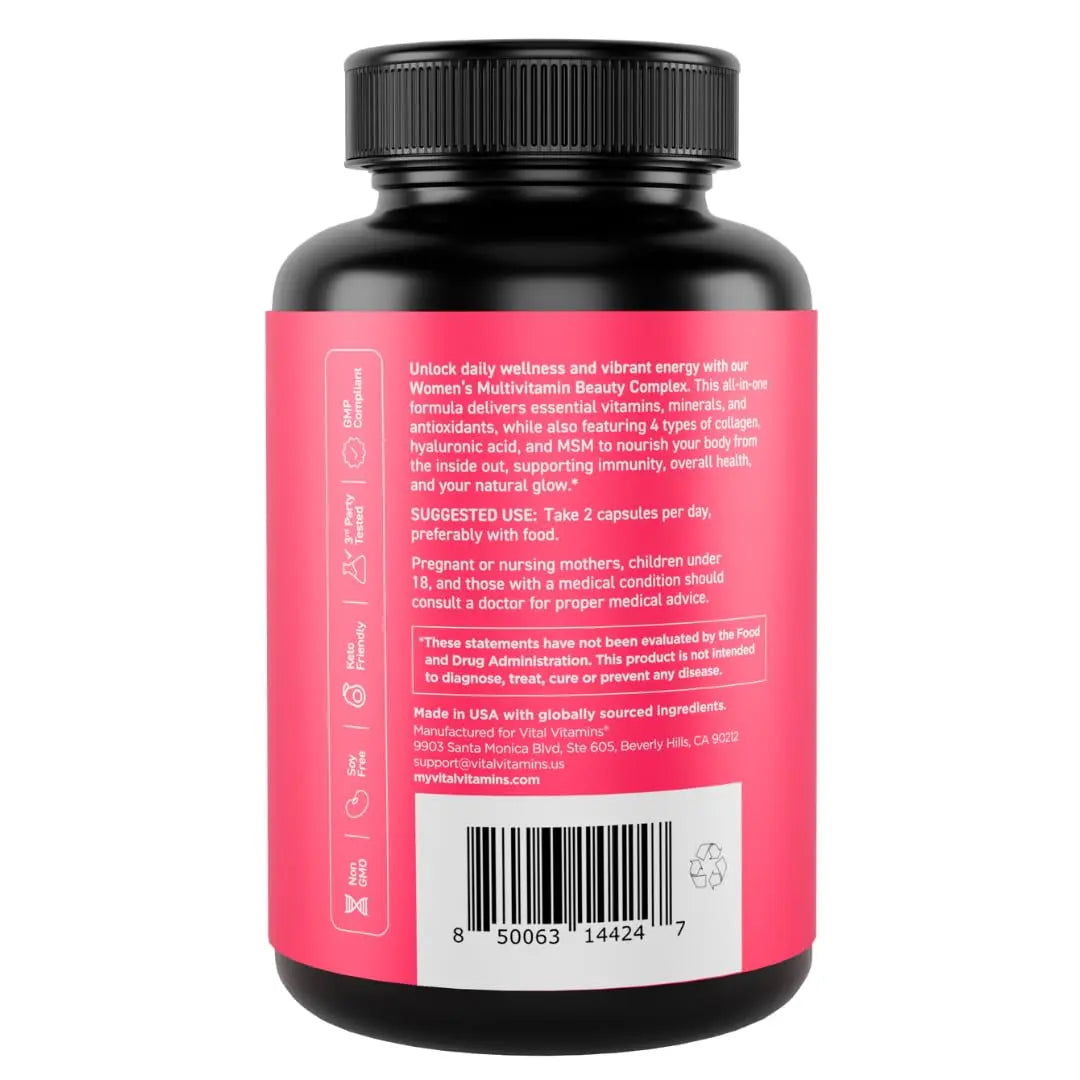 Vital Vitamins Women's Multivitamin Complex - Made with Multi-Collagen Blend, Hyaluronic Acid, & MSM - Beauty Multivitamins - with Vitamin A, C, E, B6, B12, D3-60 Capsules Vital Vitamins buy supplements Au