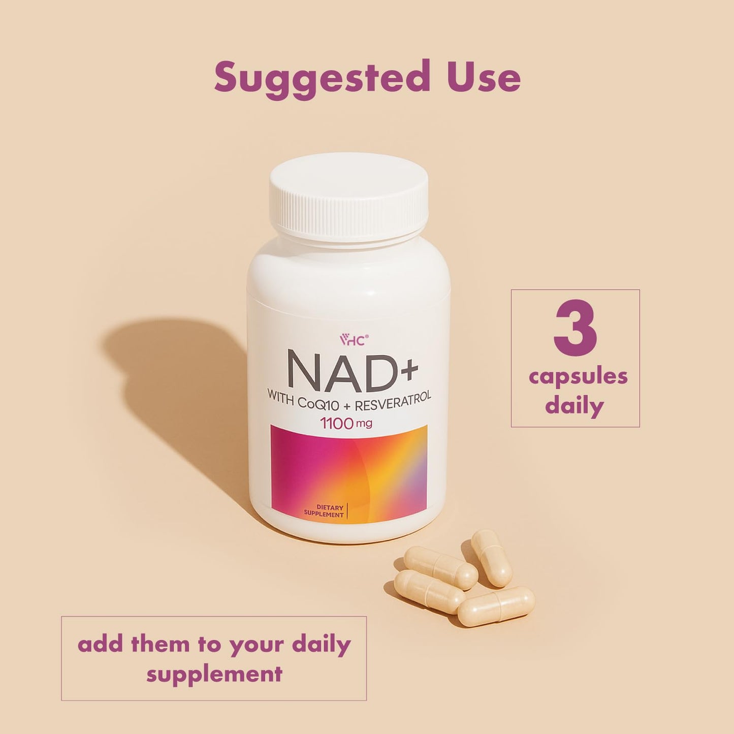 VHC NAD+ Supplement, NMN Alternative Liposomes with CoQ10, Trans-Resveratrol for Women & Men,Support Energy, Anti-Aging,Focus,90 Capsules VHCBuy Supplements Australia