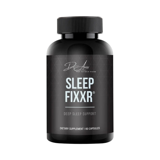 Black bottle of Sleep Fixxr dietary supplement on a white background